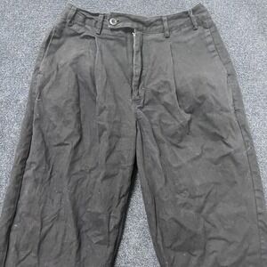 Black Pleated Wide Leg Cropped Pants Mens Large Cuffed Hem Zip Pockets Dress